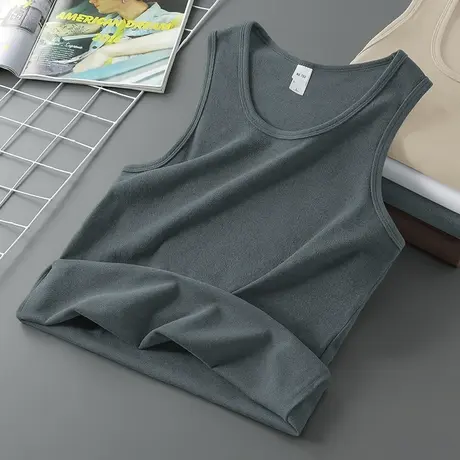 300g重磅德绒背心男篮球运动坎肩双面绒保暖打底马甲健身无袖t恤商品大图