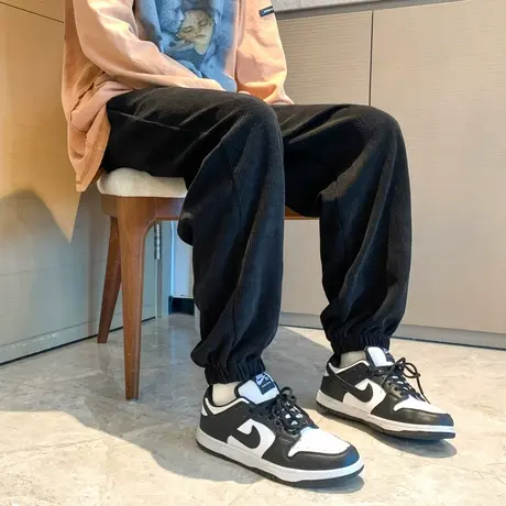 加绒加厚裤子男款冬季束脚宽松休闲灯芯绒垂感九分潮牌哈伦运动裤商品大图