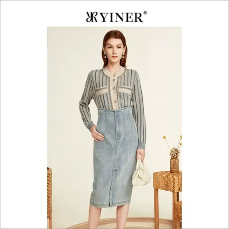 【音儿甄选】YINER音儿2022冬季新款小香风粗花呢针织衫商品大图