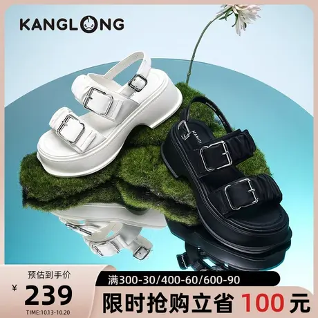 【门店发货】康龙女鞋 2023夏季新款双排扣松糕底百搭休闲罗马鞋商品大图