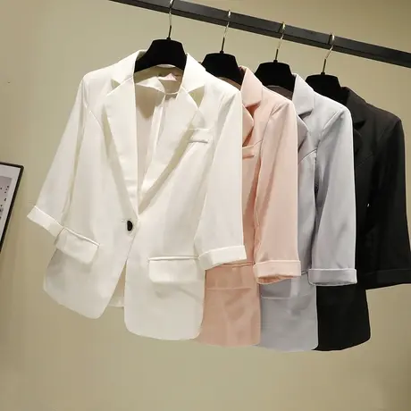 七分袖西服纯色小西装女韩版短款薄外套2023秋装休闲修身上衣薄款图片