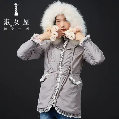 淑女屋官方旗舰店花瓣领中长棉服图片