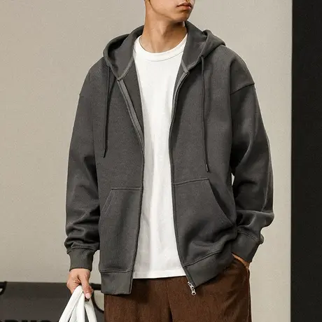 潮流男装连帽时尚百搭休闲卫衣男士库帽开衫针织细条纹男装卫衣图片