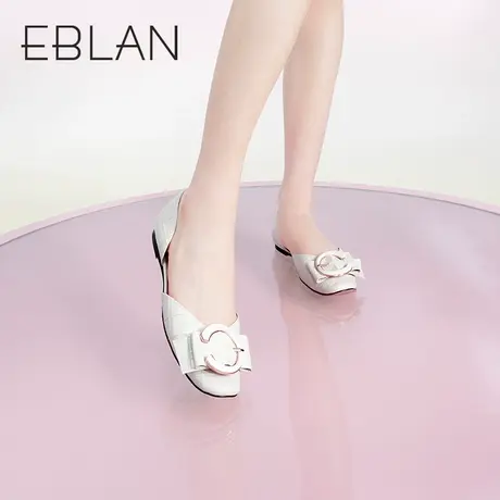 EBLAN伊伴春季百搭简约单鞋小皮鞋优雅通勤中空低跟鞋约会鞋商品大图