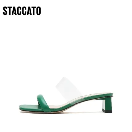 思加图新款奶油鞋简约通勤外穿凉鞋方头粗跟凉拖A7181BT2商品大图