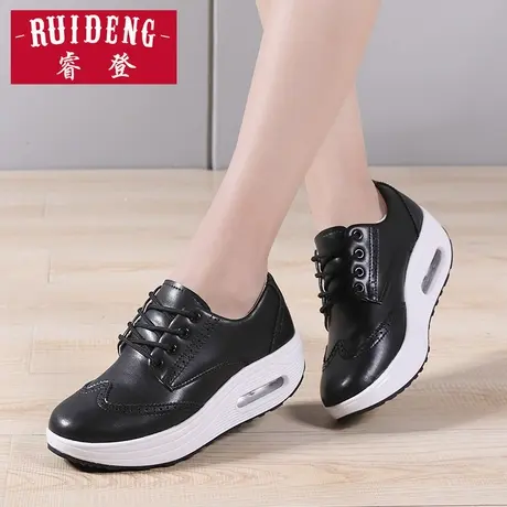 2025春季新款女皮鞋真皮厚底防滑运动休闲鞋妈妈旅游鞋气垫松糕鞋图片