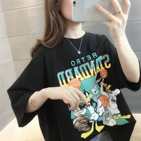 女装2023新款夏季韩版卡通减龄ins潮超火宽松慵懒短袖百搭T恤上衣图片