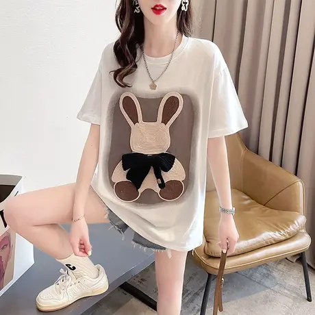 小众设计感短袖t恤女夏季韩版宽松大码女装中长款小个子半袖上衣商品大图