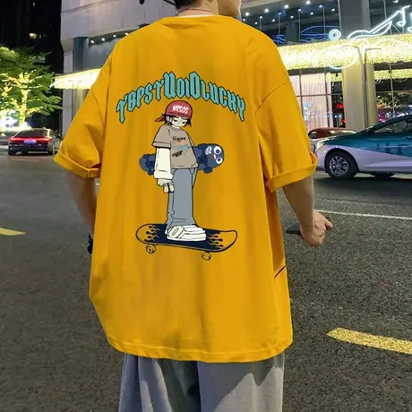 短袖t恤男夏季2024新款薄款纯棉宽松滑板青年印花男生半袖上衣潮商品大图