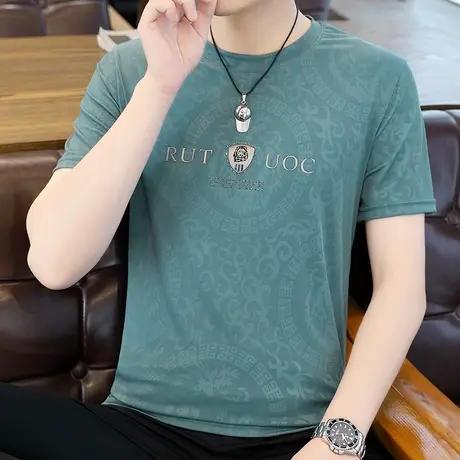 潮牌t恤男2023新款短袖夏季衣服上衣冰丝宽松白体恤半截袖打底衫图片