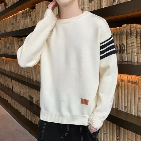 2023秋冬加厚男士毛衣新款潮流线衣男生帅气针织衫圆领打底衫男装商品大图