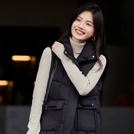 时尚气质女款2023年冬季新款百搭无袖短款厚款外穿立领马甲棉服图片