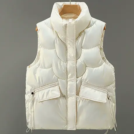 亮面免洗羽绒棉马甲女冬宽松外穿无袖背心马夹面包服秋冬季外套厚图片
