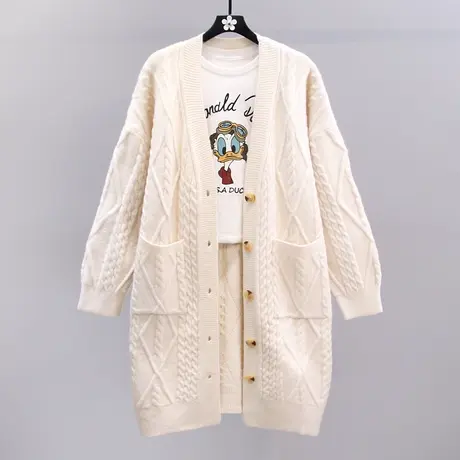 日系复古麻花毛衣外套女秋冬2023新款宽松慵懒风中长款针织开衫图片