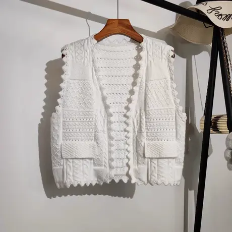 针织开衫马甲女秋冬新款宽松v领短款无袖坎肩毛衣马夹背心外穿潮图片