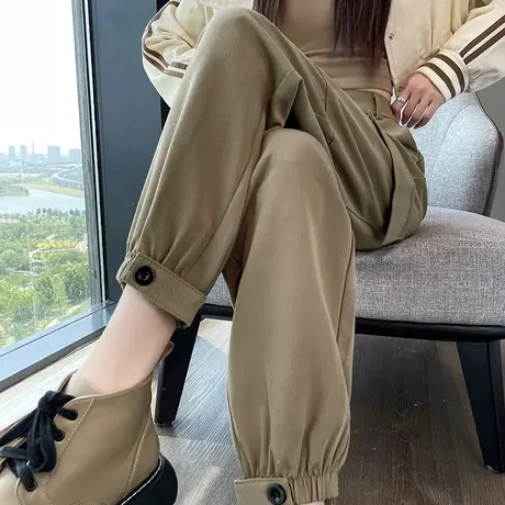 束脚工装裤女2023新款秋季高腰显瘦宽松小个子休闲美式哈伦运动裤商品大图
