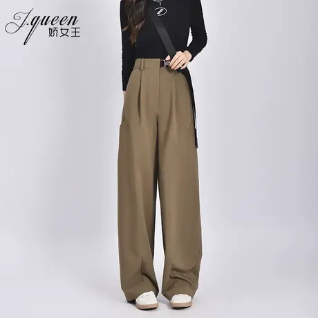 阔腿裤女秋季新款时尚百搭宽松直筒设计感腰带高腰垂感拖地长裤子商品大图