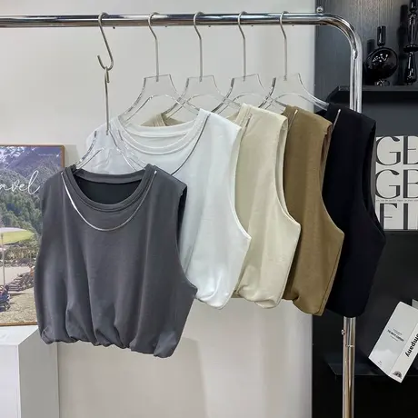 辣妹性感短款收腰无袖T恤女夏季百搭宽松显瘦打底小衫背心上衣潮商品大图