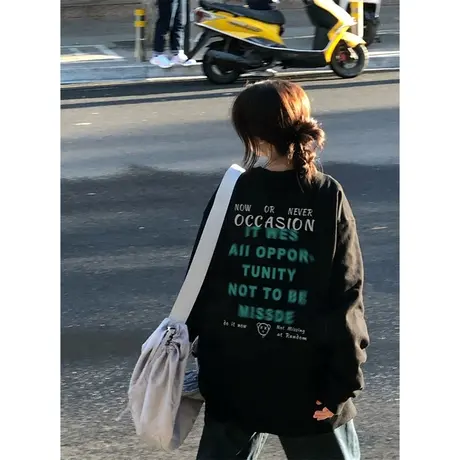 秋冬加绒美式复古卫衣女hiphop小众慵懒风长袖宽松ins潮情侣上衣商品大图