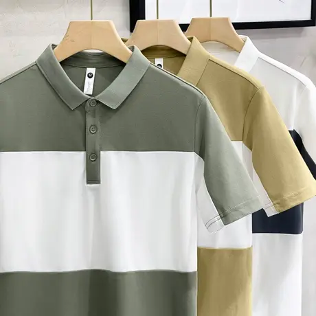 翻领短袖男潮牌商务修身男装拼接上衣服男士t恤polo衫男夏季潮流商品大图