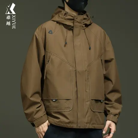 户外工装夹克高级感连帽外套男士棉衣春秋季大码潮牌加棉加厚风衣商品大图