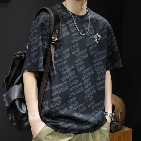 重磅云染短袖t恤男士潮牌大码夏季2024新款衣服男款纯棉男装体恤图片