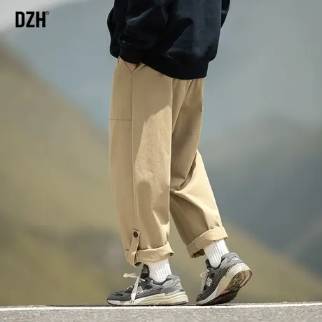 男士直筒裤垂感高级感休闲裤子2024新款卡其色工装裤男款直筒秋款商品大图