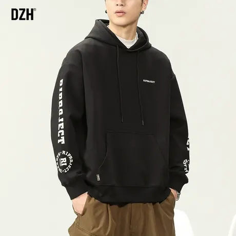 男士黑色美式重磅卫衣男连帽春秋款上衣2023新款衣服男款外套帽衫商品大图