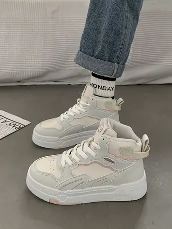 高颜值超火厚底高帮鞋女2023新款秋季小白鞋女ins潮百搭休闲板鞋商品大图