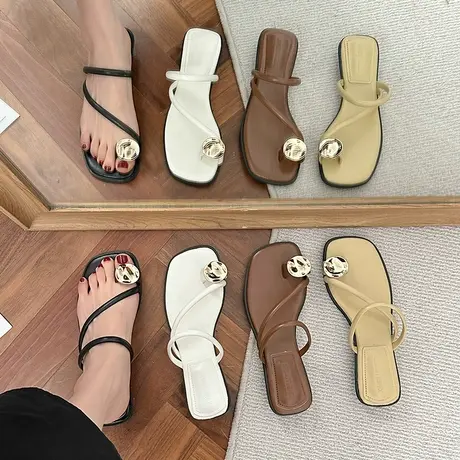 小众一字拖凉拖套趾拖鞋法式黑色平底罗马凉鞋女外穿2023夏季新款商品大图