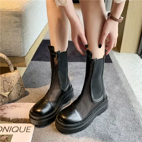 mona同款网纱短靴女春夏透气烟筒切尔西凉靴潮厚底薄款镂空马丁靴商品大图