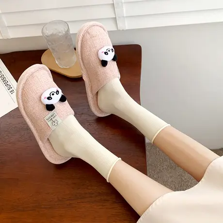 ins可爱小熊猫卡通家居拖鞋女秋冬四季室内包头防滑学生棉拖鞋女图片