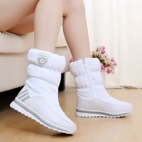 雅森冬季雪地靴女中筒加绒短靴防水防滑保暖棉鞋女鞋平底学生靴子图片