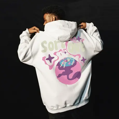 美式oversize套头连帽保暖骷髅卫衣潮牌男潮春季大码潮流上衣男款商品大图