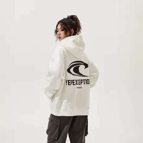 YEP复古白色连帽卫衣女春秋2024年新款潮牌宽松oversize外套上衣商品大图