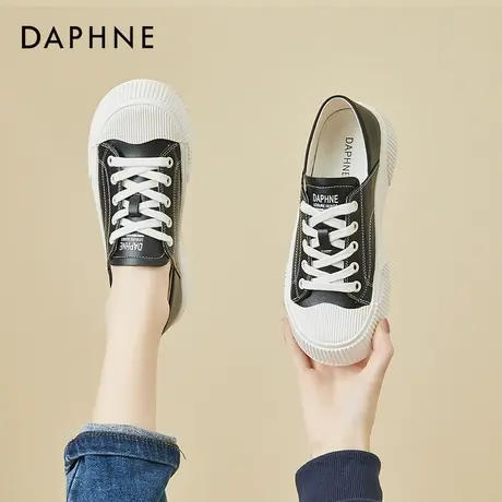 达芙妮圆头小白鞋2022春季新款韩版平底饼干鞋百搭系带休闲鞋女鞋商品大图