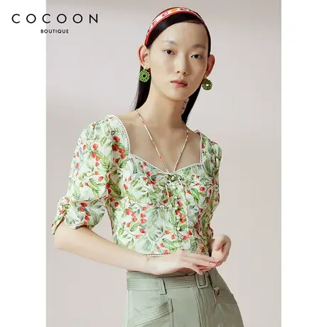 COCOON商场同款田园风蕾丝衫2023夏装新款女装复古温柔雪纺衫女商品大图