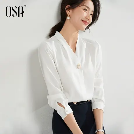 OSA欧莎白色上衣长袖雪纺衬衫女士设计感小众衬衣春装2023年新款商品大图