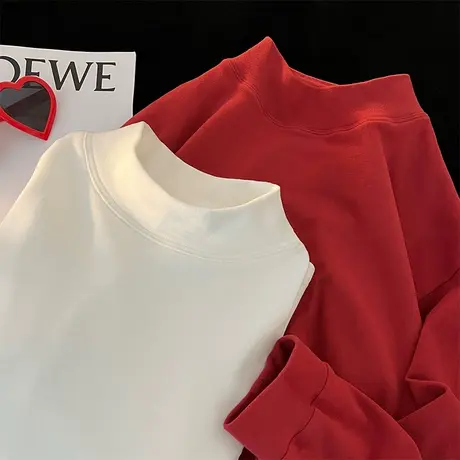 德绒打底衫男春秋季新款针织衫国潮港风保暖加厚内搭纯色长袖衣服商品大图