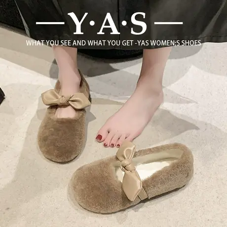 设计感小众蝴蝶结豆豆鞋2023年秋冬韩版新款乐福鞋蝶棉鞋毛毛鞋子商品大图
