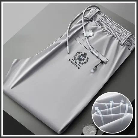 夏季薄款直筒休闲裤男士冰丝运动弹力小脚修身男裤子男款速干夏装商品大图