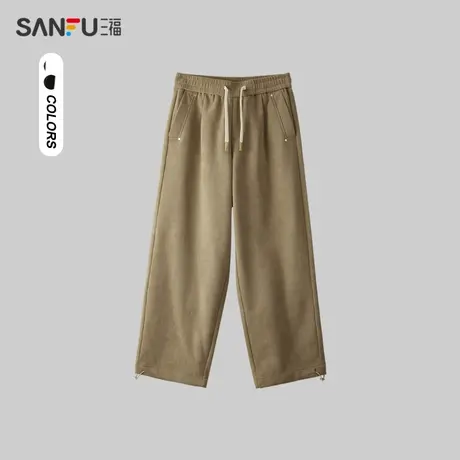 三福2024春季男士净色灯芯绒休闲裤 潮流宽松直筒长裤男481176商品大图