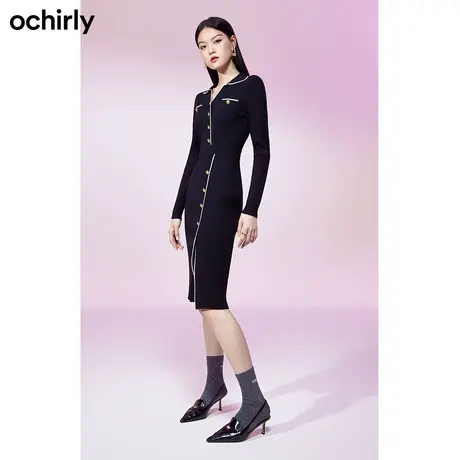 ochirly欧时力 小香风针织连衣裙女 新款秋装POLO裙气质收腰图片
