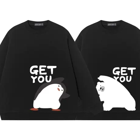 秀洛企鹅北极熊图案秋冬男女卫衣情侣装外套套头宽松圆领纯棉打底商品大图