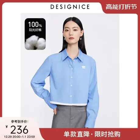 迪赛尼斯蓝色衬衣2023秋季新款设计感小众长袖上衣通勤风长袖衬衫商品大图