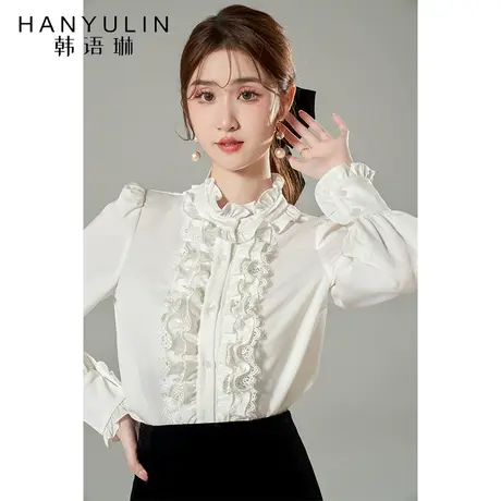 韩语琳白色长袖衬衫女设计感小众打底衫2024新款别致短款小衫上衣商品大图