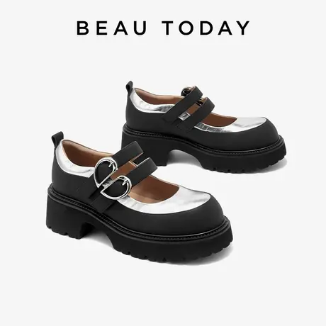 BeauToday玛丽珍鞋女2024秋冬新款法式浅口单鞋BT粗跟厚底小皮鞋商品大图
