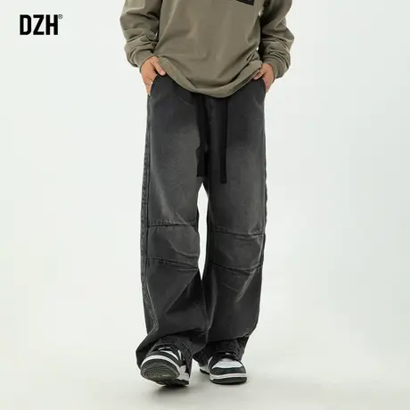 男士黑色牛仔裤男款美式复古水洗痞帅男裤子直筒宽松休闲长裤春季商品大图