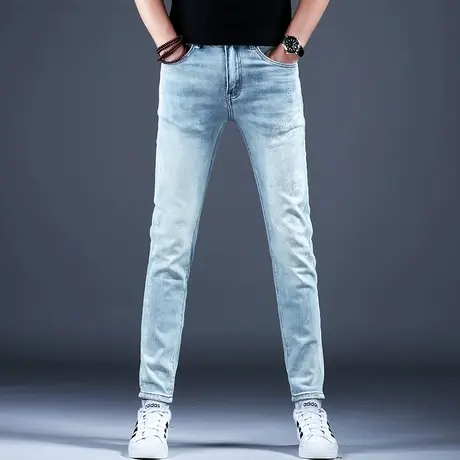浅色高档弹力印花牛仔裤男款小脚修身裤子潮流2024新款春秋休闲裤商品大图
