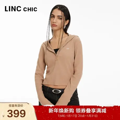 LINCCHIC金羽杰内搭女上衣简约连帽V领机能感长袖T恤S241FK018Y商品大图
